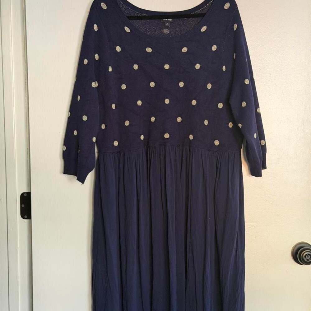 Torrid Navy Blue Polka Dot Sweater Dress